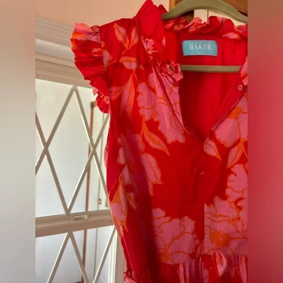 Mason Baker JUST THE HIGHLIGHTS RED FLORAL PRINT MIDI DRESS Size Small - Picture 6 of 10